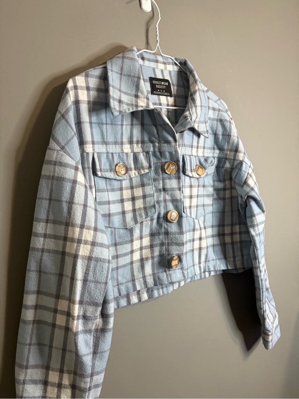 Streetwear Society Blue Plaid Cropped Shacket Jacket Size M - Picture 7 of 8